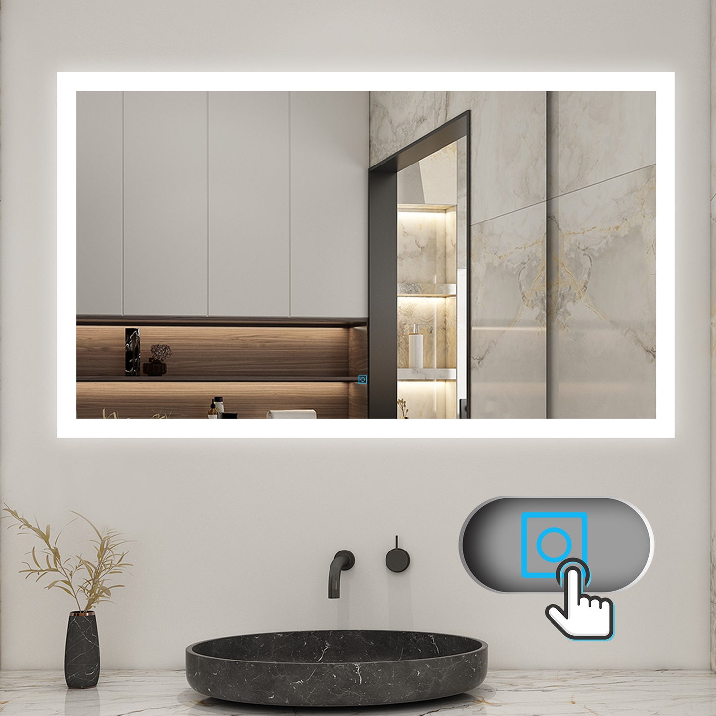 50x70cm LED Badspiegel mit Touch-Schalter,Badspiegel mit Beleuchtung,Beschlagfrei,Badezimmerspiegel mit Kaltweiß,IP44