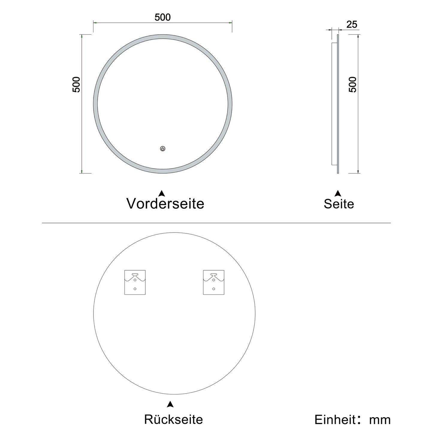 LED Badspiegel mit Beleuchtung Badezimmer Rund Spiegel Wandspiegel mit Touchschalter 50X50cm Beschlagfrei CE IP44