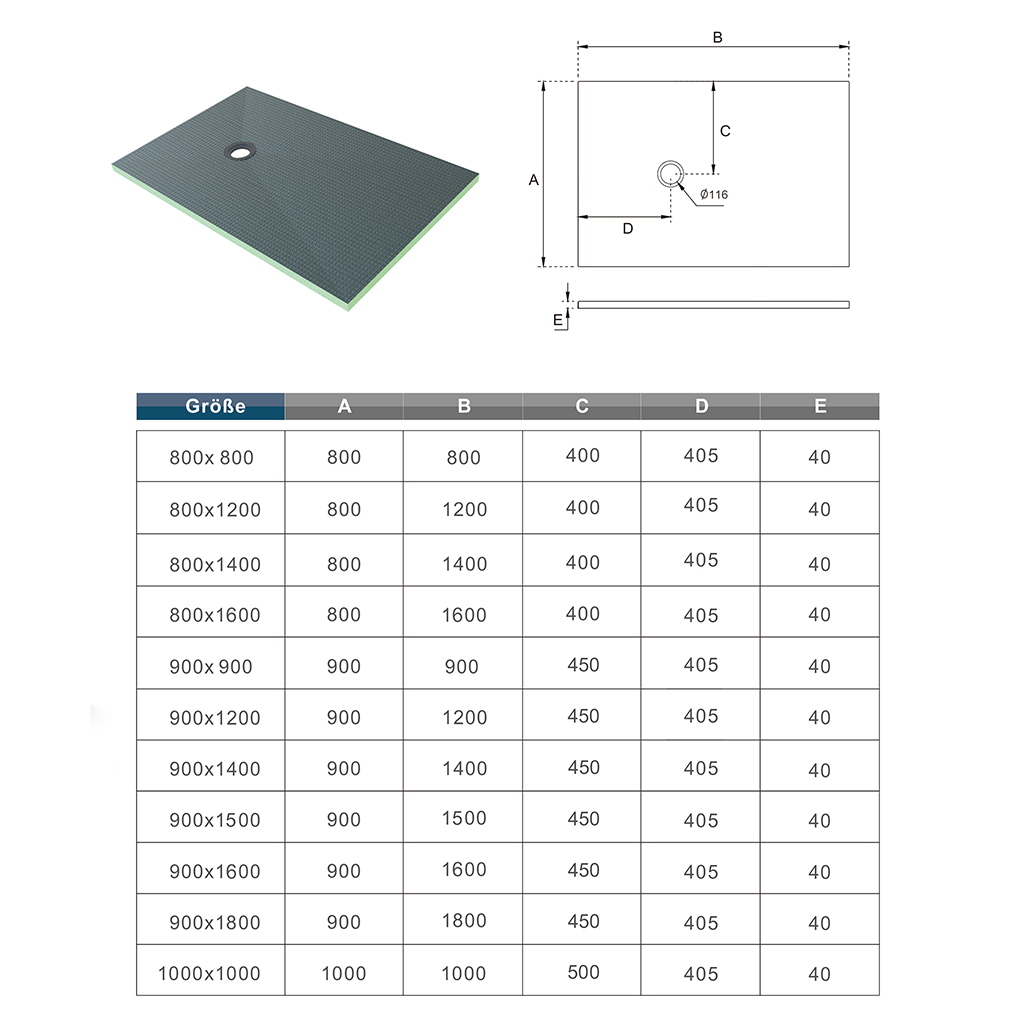 Befliesbares Duschelement XPS Duschboard Duschtasse mit Duschablaufgarnitur