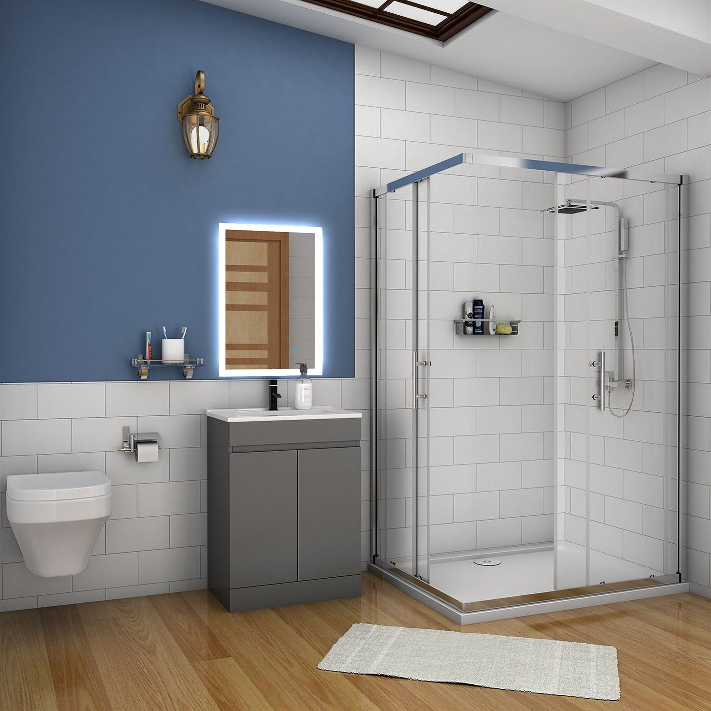 Badmöbel Set 60 cm Anthrazit Waschbecken mit Unterschrank Waschtisch Keramikbecken Freistehend