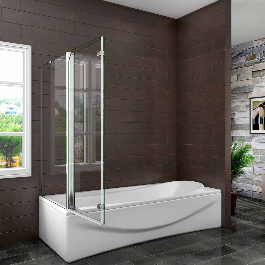 Badewannenfaltwand 100x70 cm Badewannenaufsatz Falttür Stützstange Aica Glas