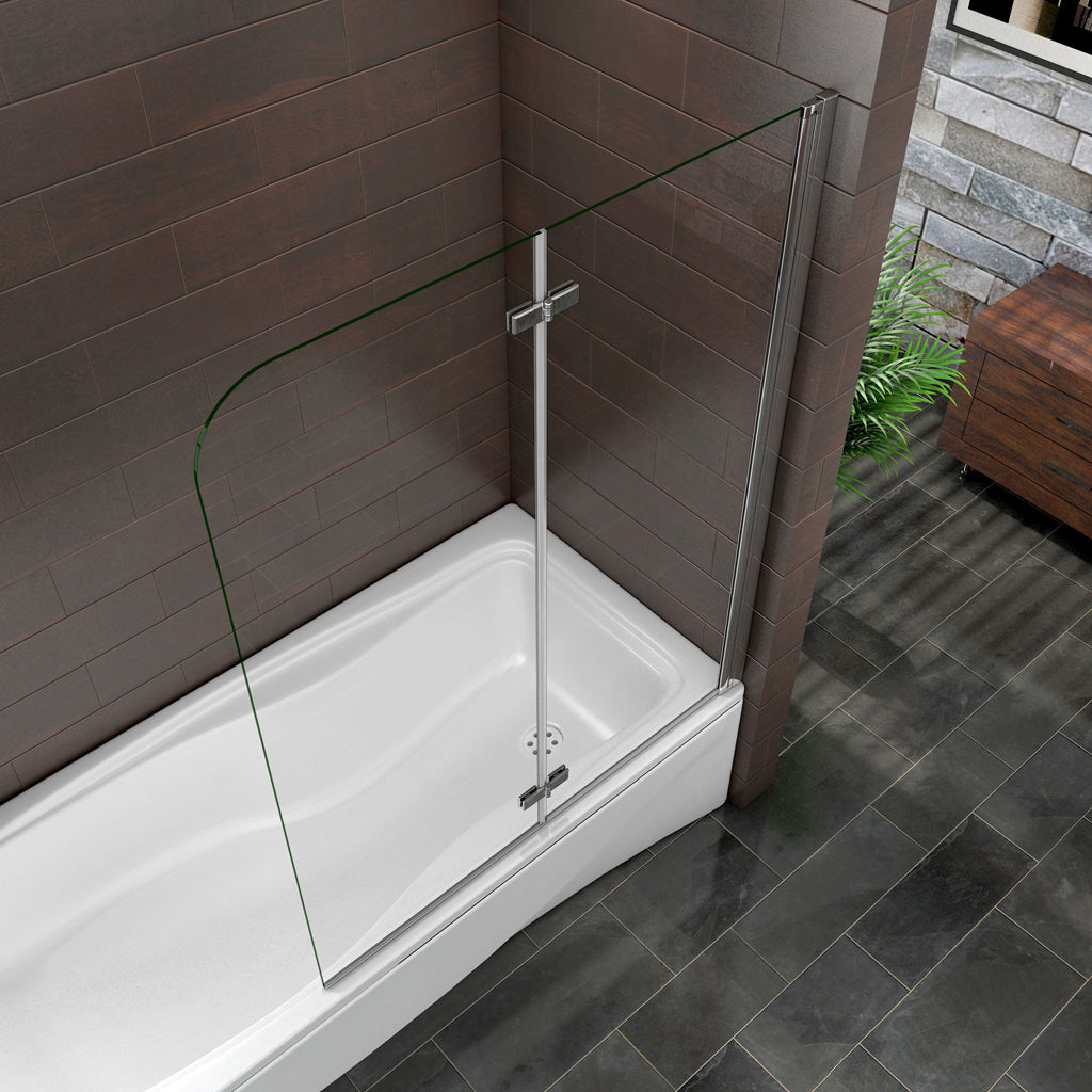 Badewannenfaltwand 120 cm Badewannenaufsatz Falttür Aica Glas