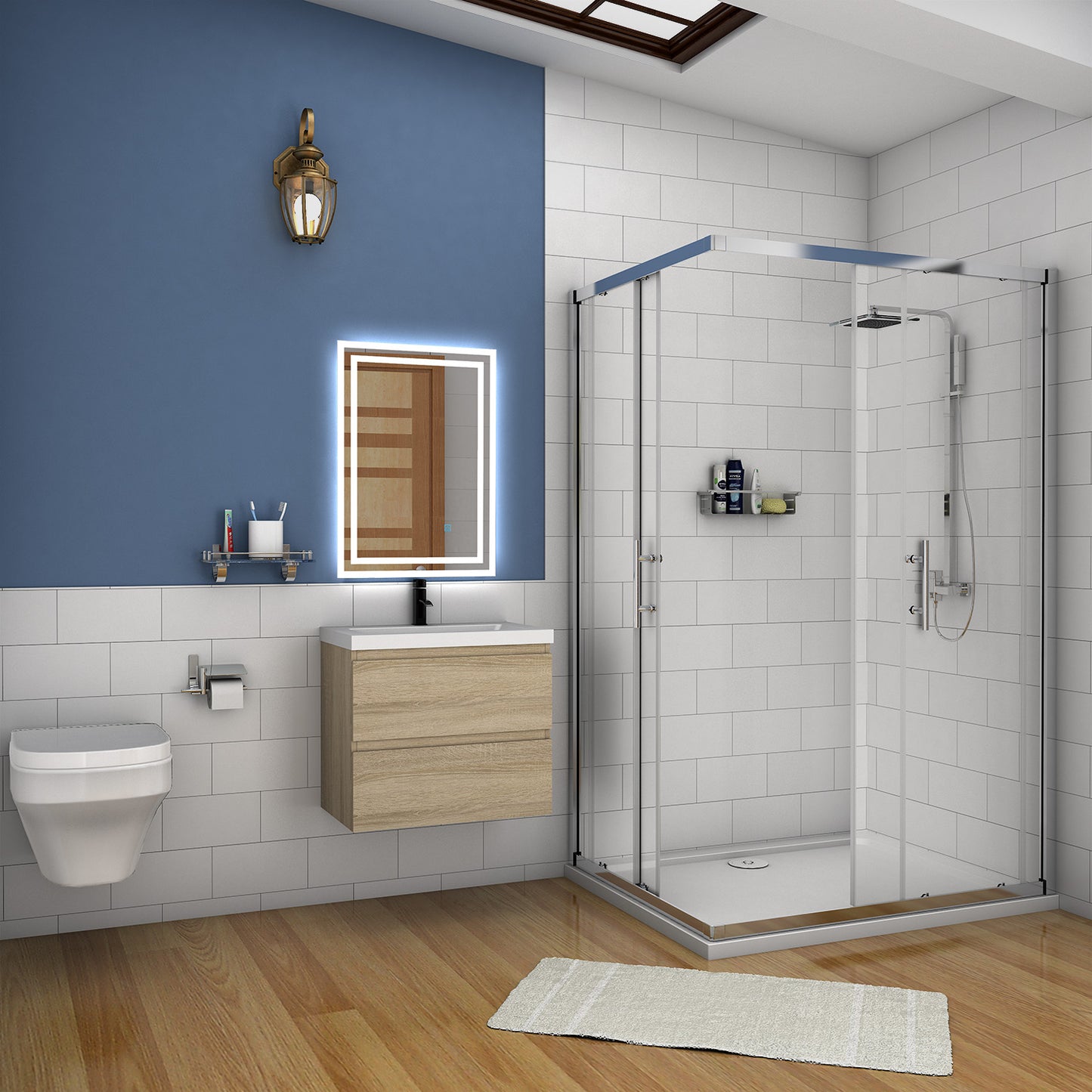 Badmöbel Set CARMEN 60 cm Eiche natur Waschbecken mit Unterschrank Waschtisch Keramikbecken