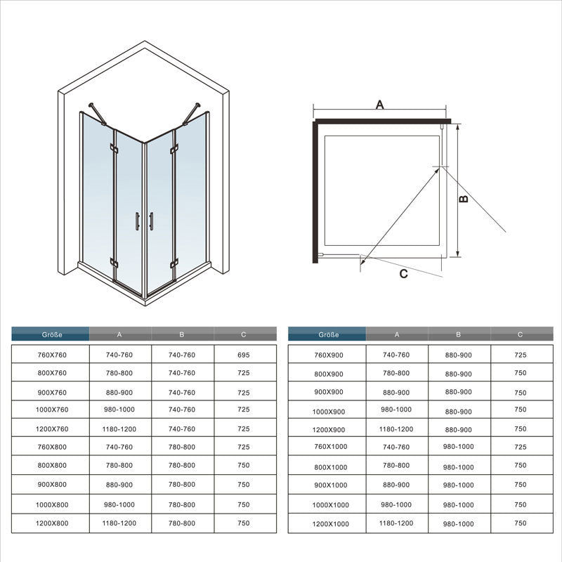 Duschkabine Falttür Drehfalttür Glas
