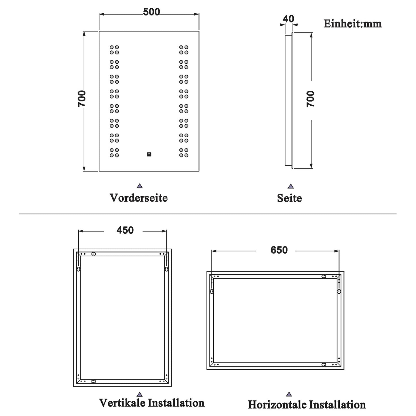 45×60 50×70 cm LED Badspiegel Wandspiegel mit Beleuchtung Touch Beschlagfrei Kaltweiß