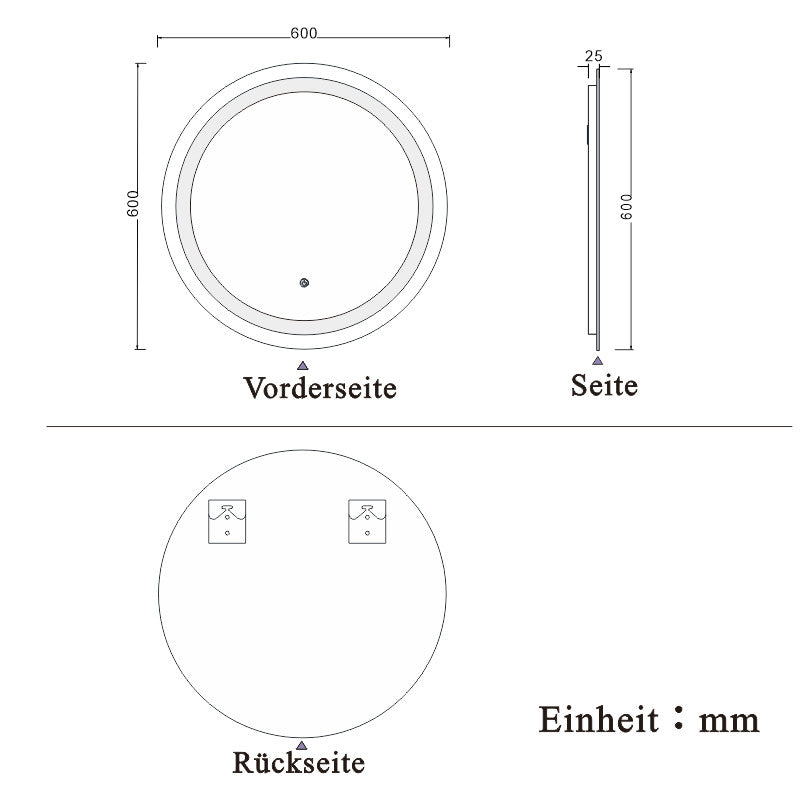 LED Badspiegel rund 60 cm Touch Beschlagfrei Kaltweiß Wandspiegel mit Beleuchtung