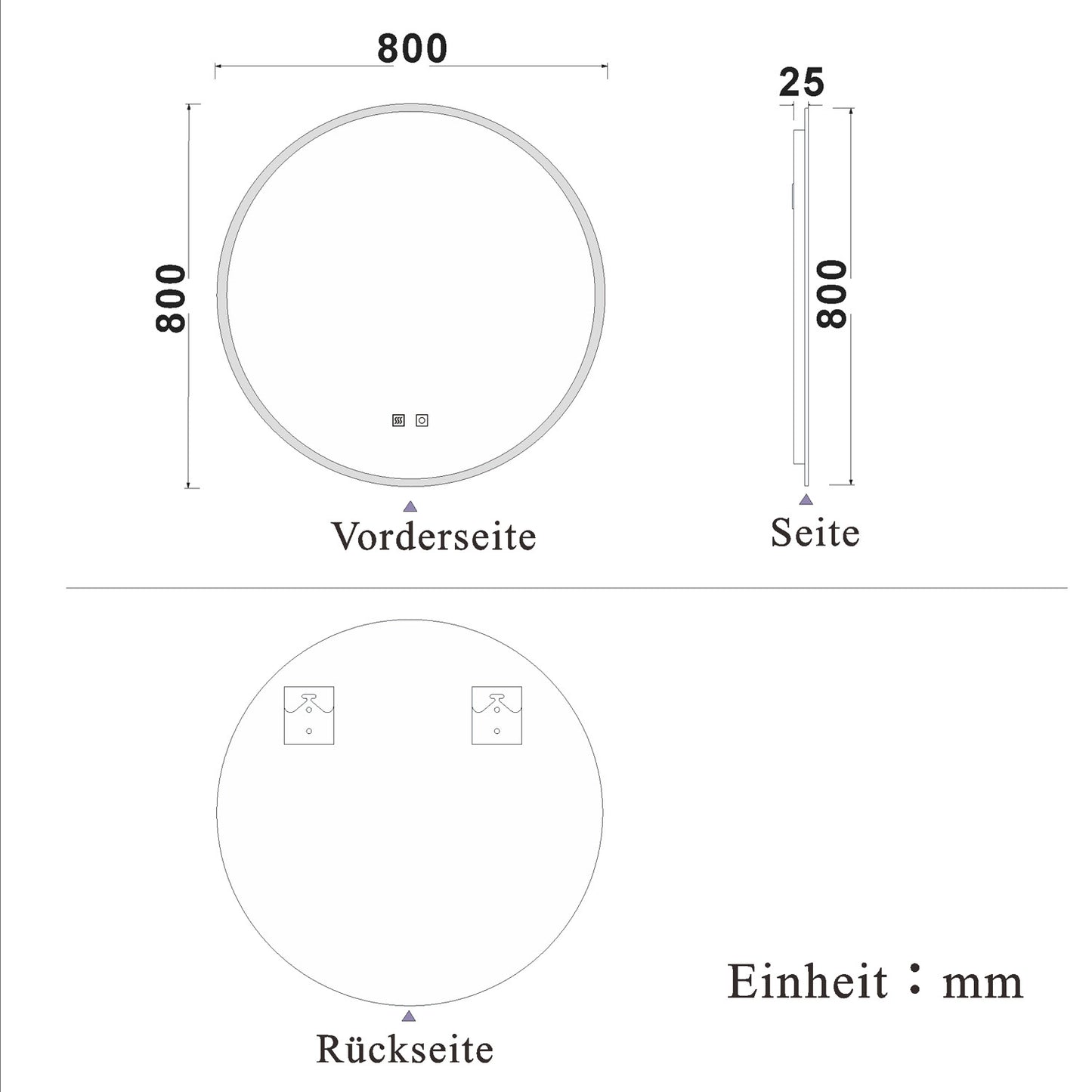 LED Badspiegel rund 50 60 70 80 90 100 cm Touch Beschlagfrei Kaltweiß Wandspiegel mit Beleuchtung