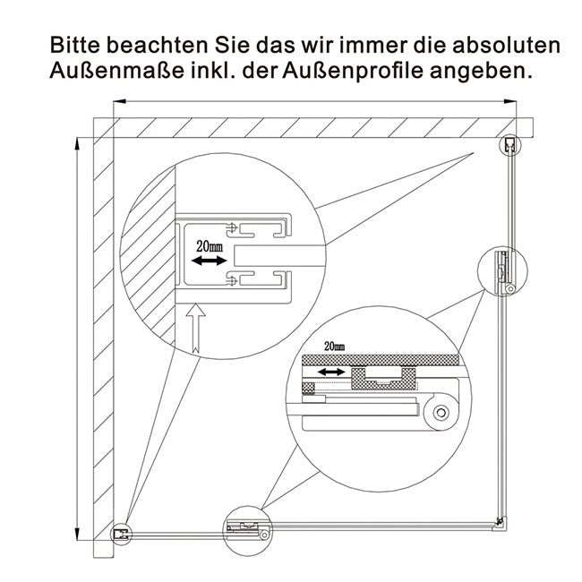 90x90 80x80 Eckeinstieg Eckdusche Duschkabine Glas Höhe: 195cm