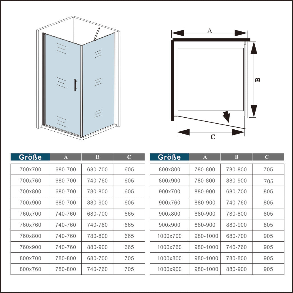 Duschkabine Drehtür Glas Höhe: 185cm
