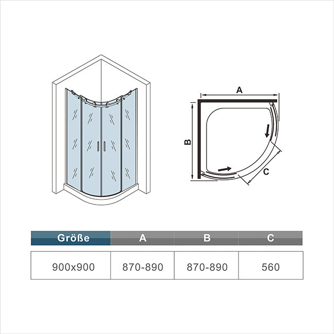 Duschkabine Viertelkreis rund Glas Höhe: 195cm