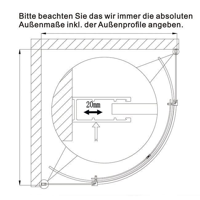Duschkabine Viertelkreis rund Glas Höhe: 195cm