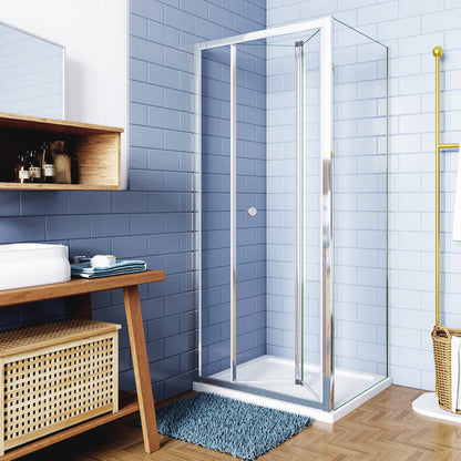 Eckdusche mit Falttür und fester Seitenwand – 185cm in Hochglanz Chrom mit 5mm ESG Klarglas