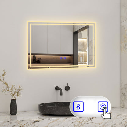 Badspiegel mit Beleuchtung 70x50cm LED Wandspiegel mit Touch und Bluetooth,Badezimmerspiegel Beschlagfrei 3 Lichtfarbe 2700-6500K Dimmbar,IP44