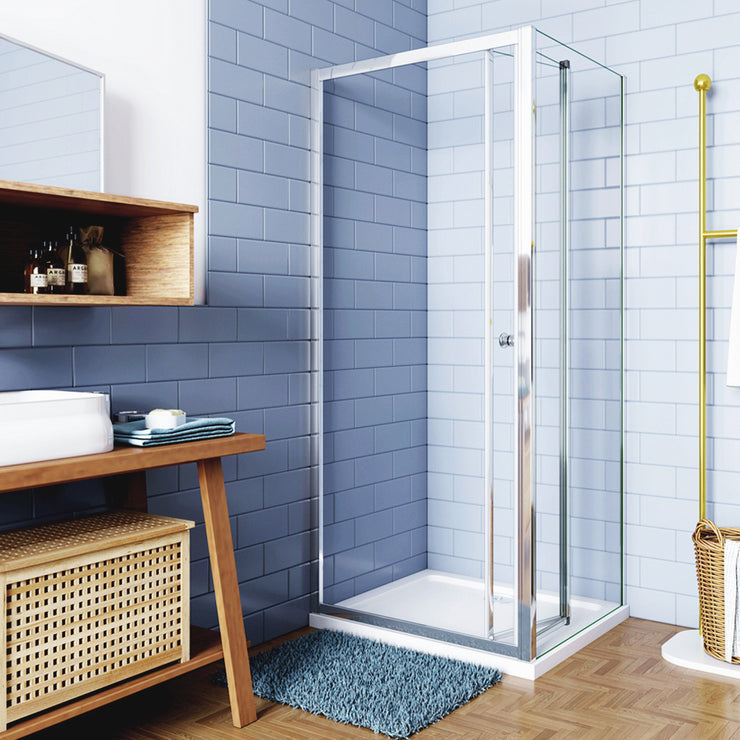 Eckdusche mit Falttür und fester Seitenwand – 185cm in Hochglanz Chrom mit 5mm ESG Klarglas