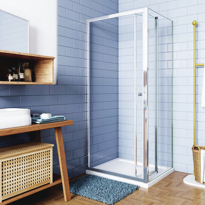 Eckdusche mit Falttür und fester Seitenwand – 185cm in Hochglanz Chrom mit 5mm ESG Klarglas