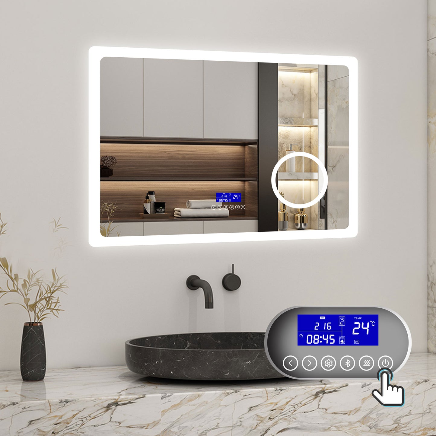 100x60cm LED Badspiegel mit Bluetooth,Touch und 3x Vergrößernder Kosmetikspiegel,Badspiegel mit Beleuchtung,Beschlagfrei,Badezimmerspiegel mit 3 Lichtfarbe 2700-6500K Dimmbar,IP44