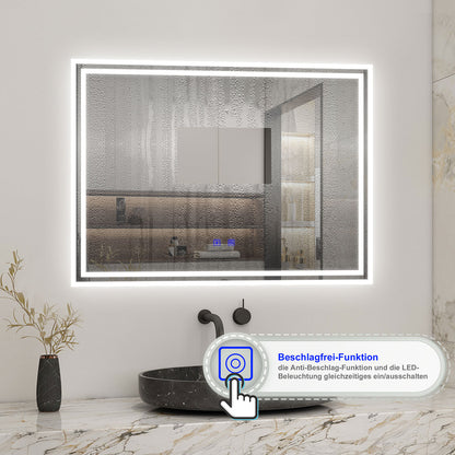 Badspiegel mit Beleuchtung 80x60cm LED Wandspiegel mit Touch und Bluetooth,Badezimmerspiegel Beschlagfrei 3 Lichtfarbe 2700-6500K Dimmbar,IP44