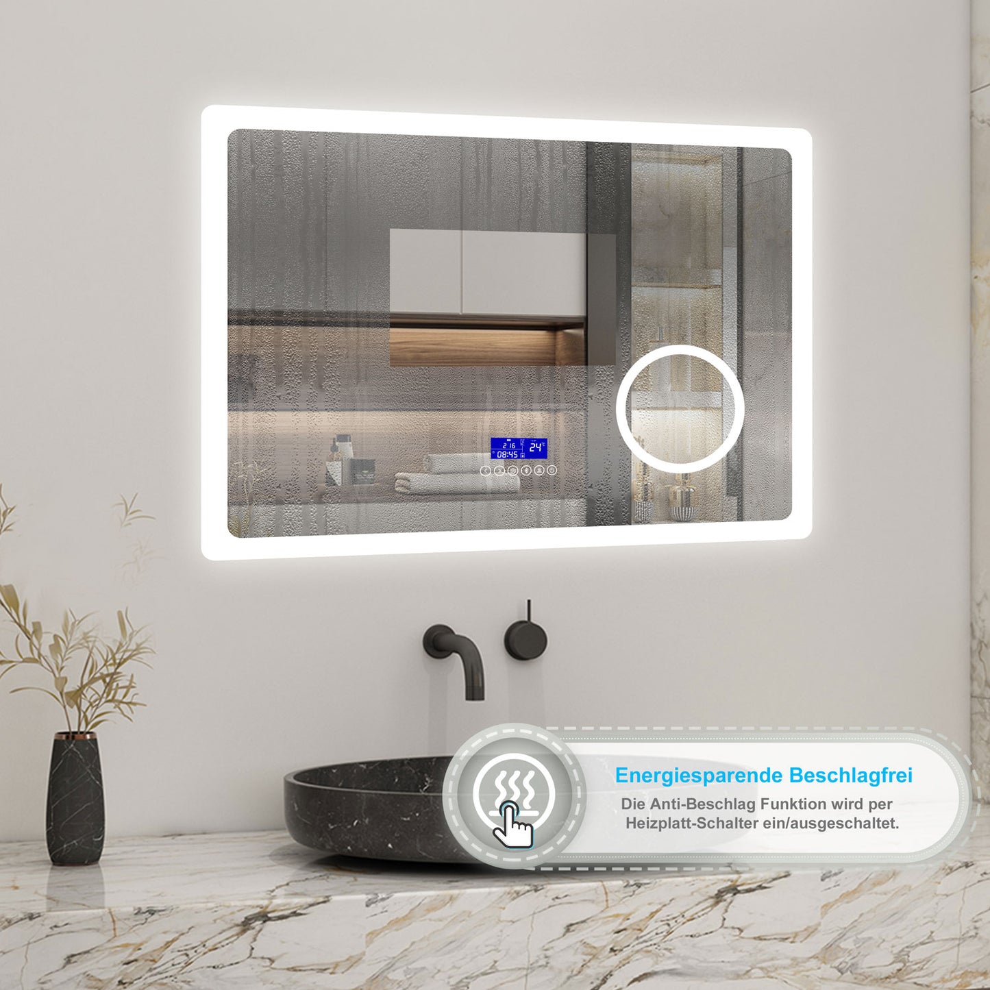 100x60cm LED Badspiegel mit Bluetooth,Touch und 3x Vergrößernder Kosmetikspiegel,Badspiegel mit Beleuchtung,Beschlagfrei,Badezimmerspiegel mit 3 Lichtfarbe 2700-6500K Dimmbar,IP44