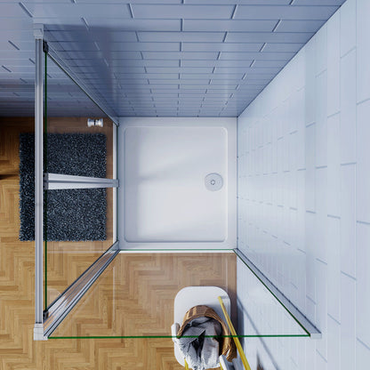 Eckdusche mit Falttür und fester Seitenwand – 185cm in Hochglanz Chrom mit 5mm ESG Klarglas