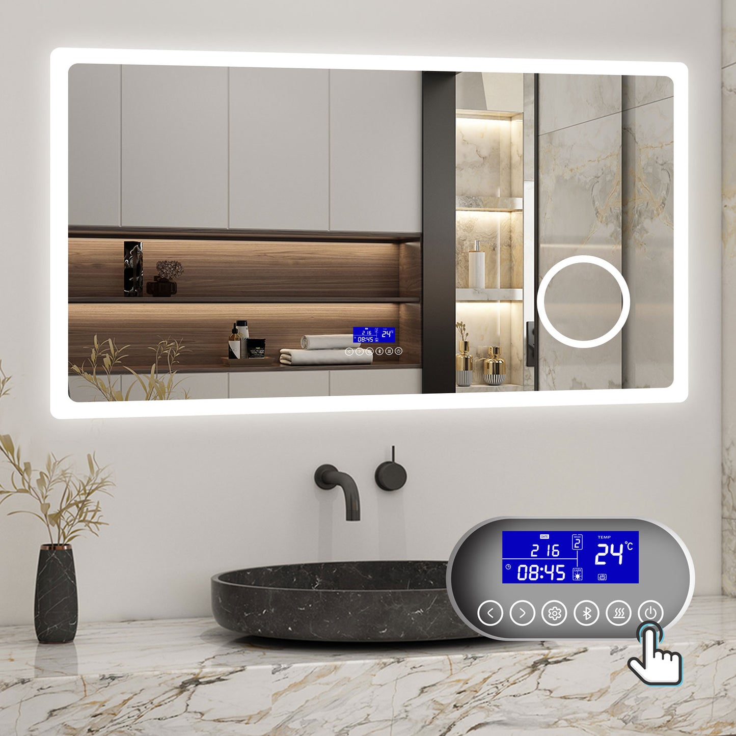 140x80cm LED Badspiegel mit Bluetooth,Touch und 3x Vergrößernder Kosmetikspiegel,Badspiegel mit Beleuchtung,Beschlagfrei,Badezimmerspiegel mit 3 Lichtfarbe 2700-6500K Dimmbar,IP44