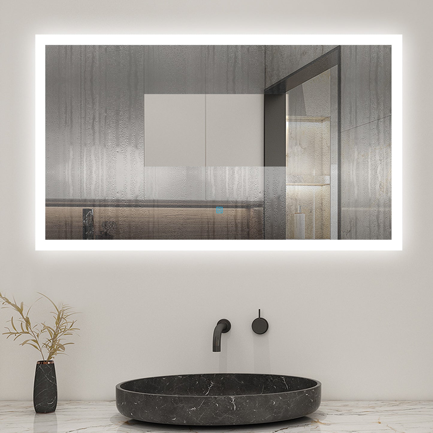 60x50cm LED Badspiegel mit Wandschalter/Touchschalter,Badspiegel mit Beleuchtung,Beschlagfrei,Badezimmerspiegel mit 3 Lichtfarbe 3000-6000K Dimmbar,IP44