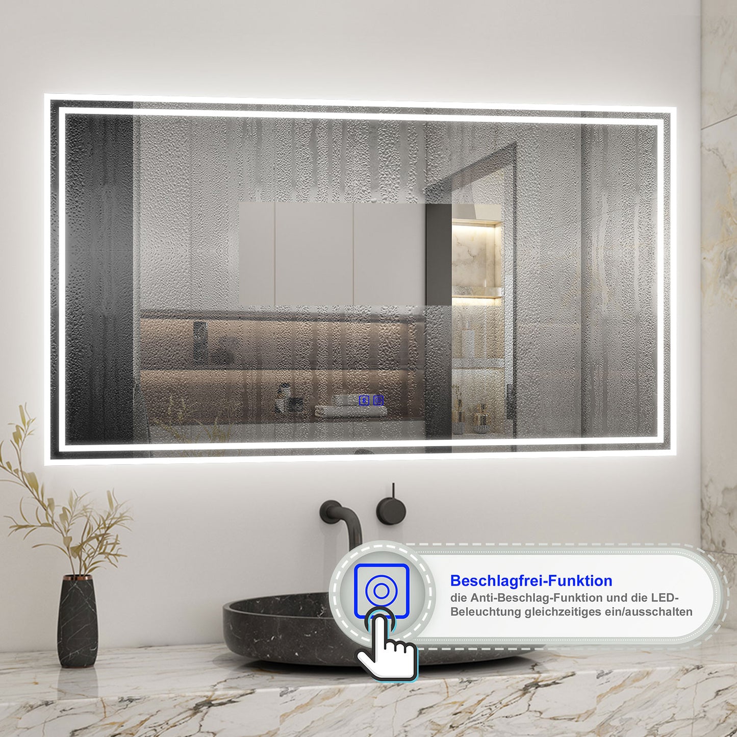 Badspiegel mit Beleuchtung 120x70cm LED Wandspiegel mit Touch und Bluetooth,Badezimmerspiegel Beschlagfrei 3 Lichtfarbe 2700-6500K Dimmbar,IP44