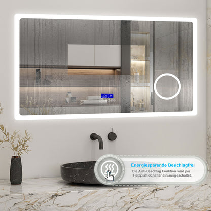120x70cm LED Badspiegel mit Bluetooth,Touch und 3x Vergrößernder Kosmetikspiegel,Badspiegel mit Beleuchtung,Beschlagfrei,Badezimmerspiegel mit 3 Lichtfarbe 2700-6500K Dimmbar,IP44