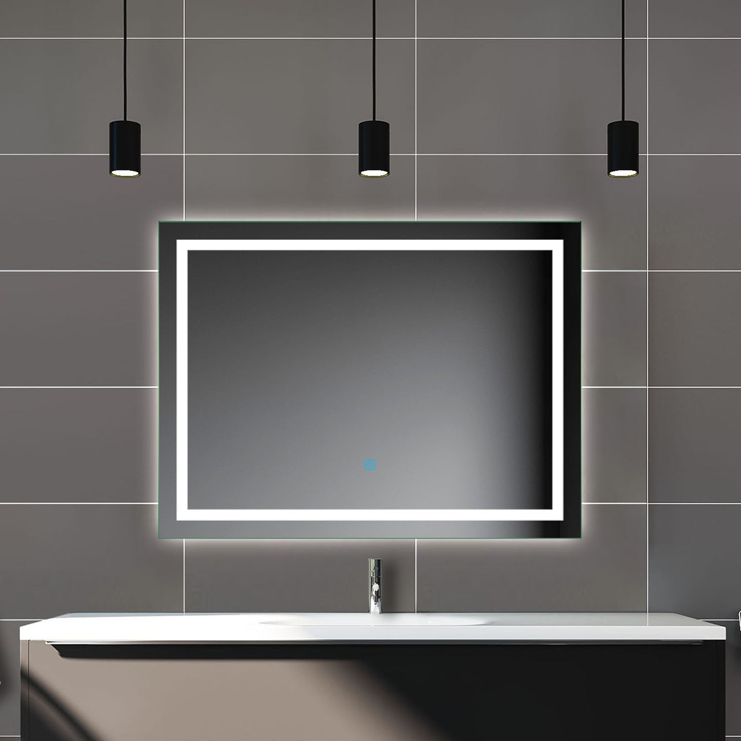 Badspiegel mit Beleuchtung,100x60cm LED Wandspiegel mit Touch-Schalter,Beschlagfrei,Badezimmerspiegel mit Kaltweiß,IP44