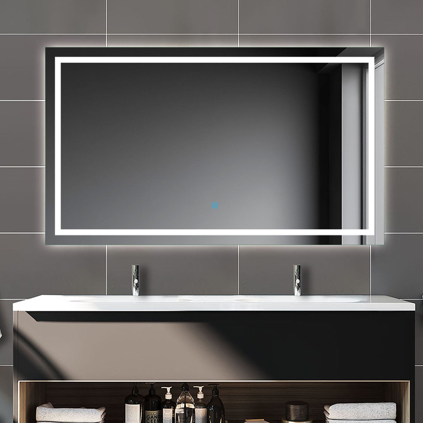 Badspiegel mit Beleuchtung,160x70cm LED Wandspiegel mit Touch-Schalter,Beschlagfrei,Badezimmerspiegel mit Kaltweiß,IP44