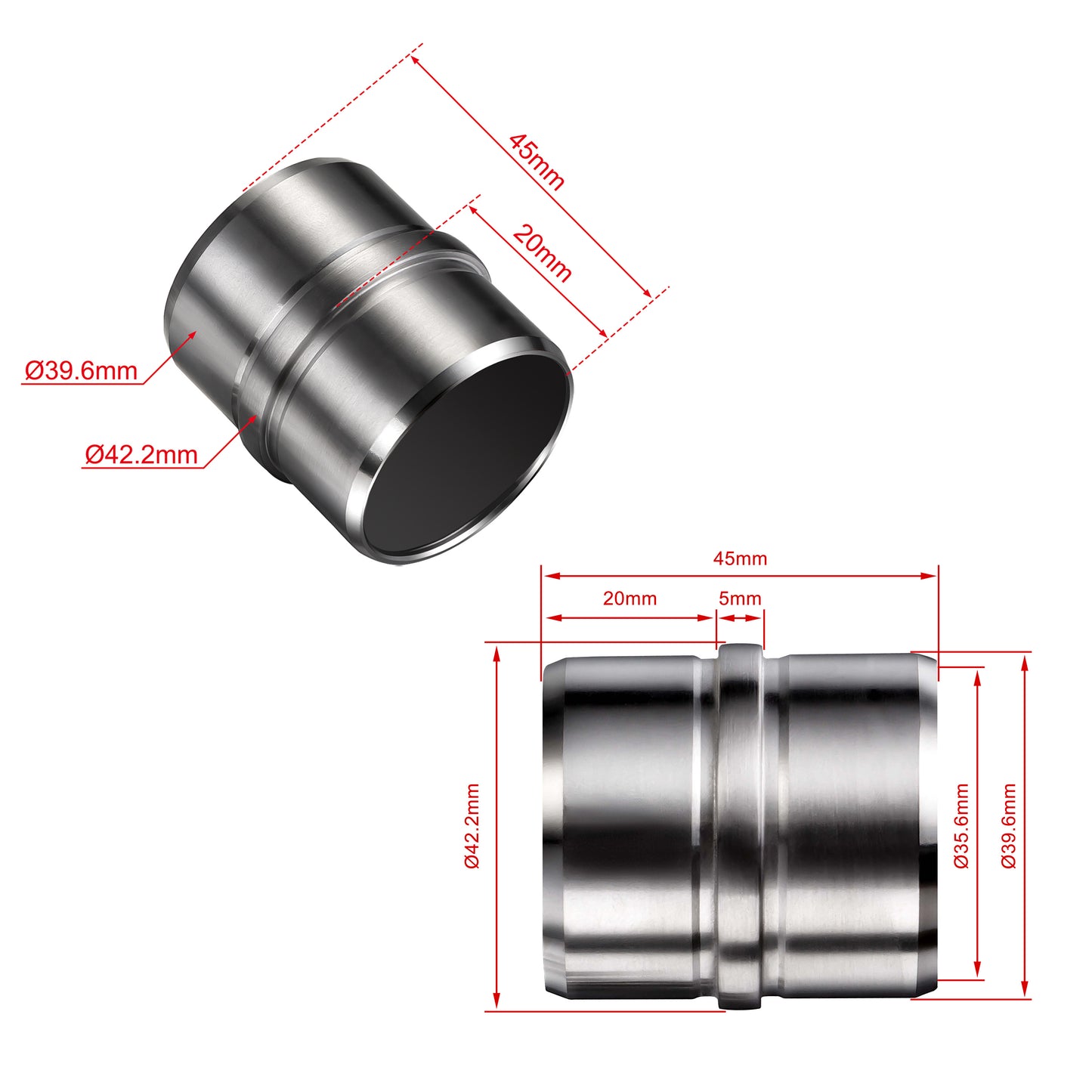 Edelstahl Handlaufverbinder mit Mittelsteg Ø 42,2 mm | Steckfitting & Gerade Rohrverbindung zum Kleben für Treppen- & Wandhandläufe in Silber & Schwarz Matt
