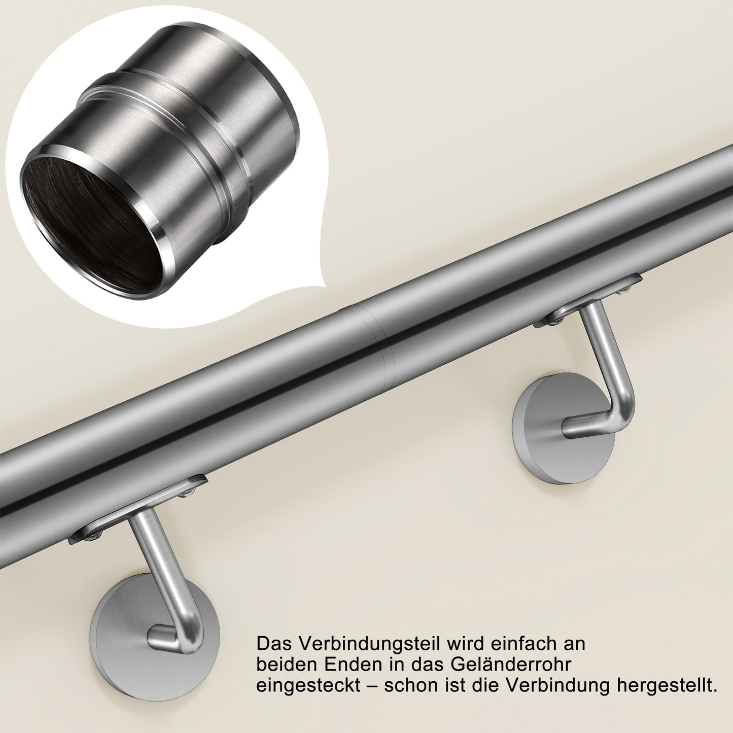 Edelstahl Handlaufverbinder mit Mittelsteg Ø 42,2 mm | Steckfitting & Gerade Rohrverbindung zum Kleben für Treppen- & Wandhandläufe in Silber & Schwarz Matt