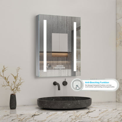 LED Spiegelschrank 60x80cm mit Wand/Touchschalter,Beschlagfrei,3 Lichtfarbe 2700-6500K Dimmbar und Rasier steckdose,Aluminium, Softclose