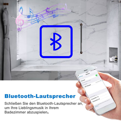 Badspiegel mit Beleuchtung 80x60cm LED Wandspiegel mit Touch und Bluetooth,Badezimmerspiegel Beschlagfrei 3 Lichtfarbe 2700-6500K Dimmbar,IP44