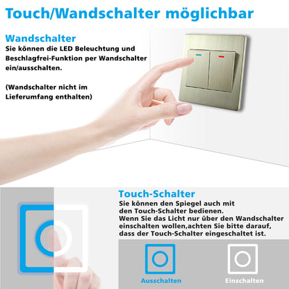 LED Badspiegel Rund 50cm Wand/Touchschalter Beschlagfrei Kaltweiß Dimmbar Badspiegel mit Beleuchtung Badezimmerspiegel Lichtspiegel IP44