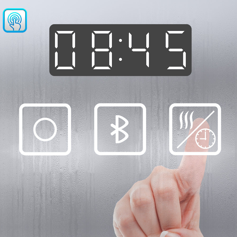 70x50cm LED Badspiegel mit Bluetooth und Uhr,Badspiegel mit Beleuchtung,Touch,Beschlagfrei,Badezimmerspiegel mit 3 Lichtfarbe 2700-6500K Dimmbar,IP44