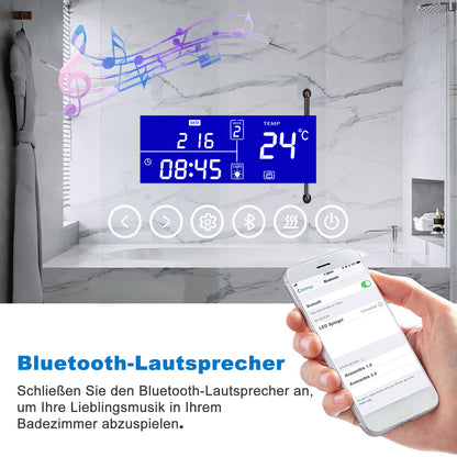 140x80cm LED Badspiegel mit Bluetooth,Touch und 3x Vergrößernder Kosmetikspiegel,Badspiegel mit Beleuchtung,Beschlagfrei,Badezimmerspiegel mit 3 Lichtfarbe 2700-6500K Dimmbar,IP44