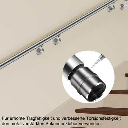Edelstahl Handlaufverbinder mit Mittelsteg Ø 42,2 mm | Steckfitting & Gerade Rohrverbindung zum Kleben für Treppen- & Wandhandläufe in Silber & Schwarz Matt