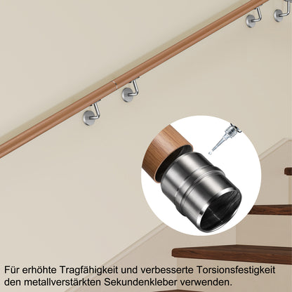 Edelstahl Handlaufverbinder mit Mittelsteg Ø 42,2 mm | Steckfitting & Gerade Rohrverbindung zum Kleben für Treppen- & Wandhandläufe in Silber & Schwarz Matt