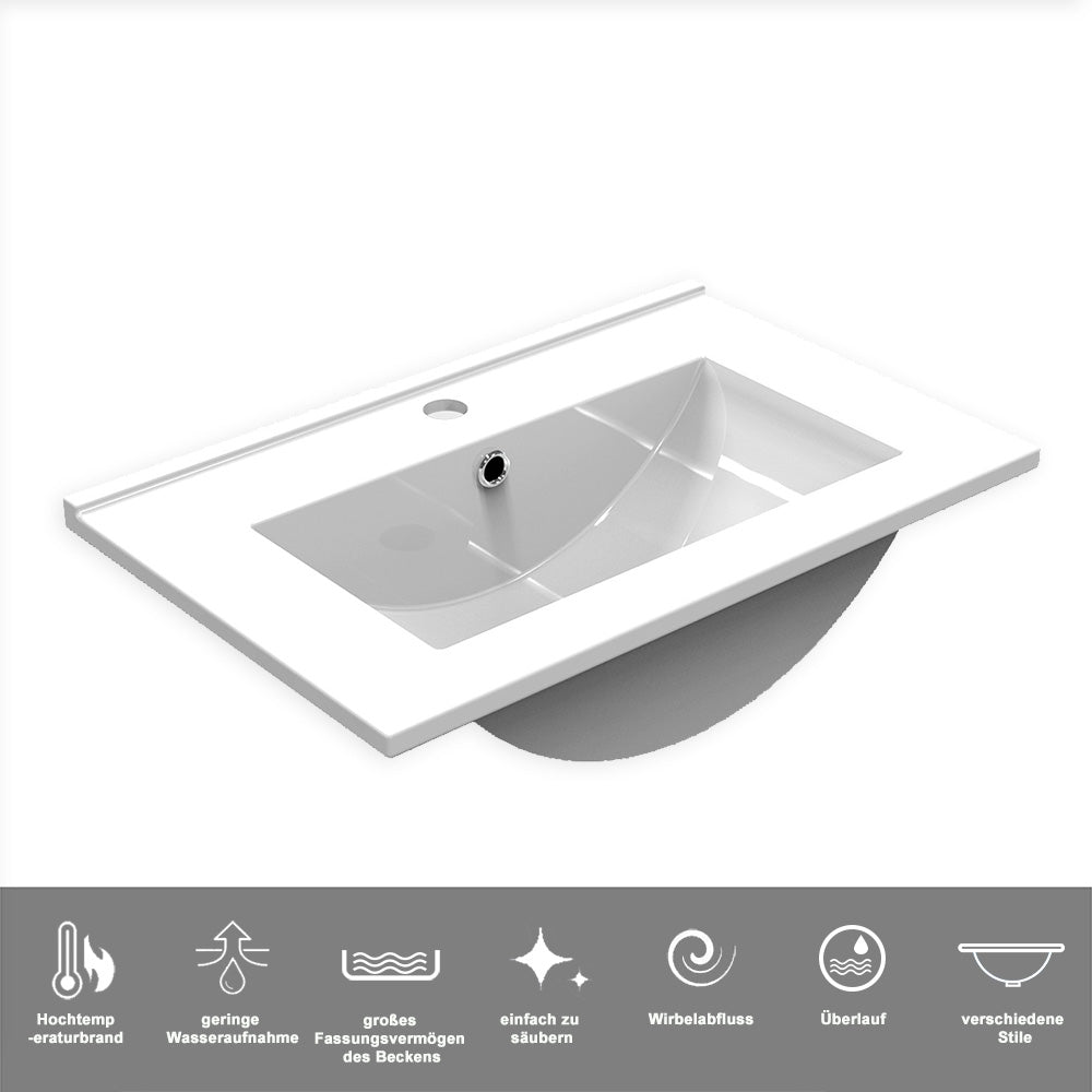 Badezimmer Badmöbel 60cm Dünn Keramik Waschtisch mit Unterschrank Hängeschrank Hochglanz Weiß Badezimmerschränke Badschrank mit 2 Soft-Close Türen