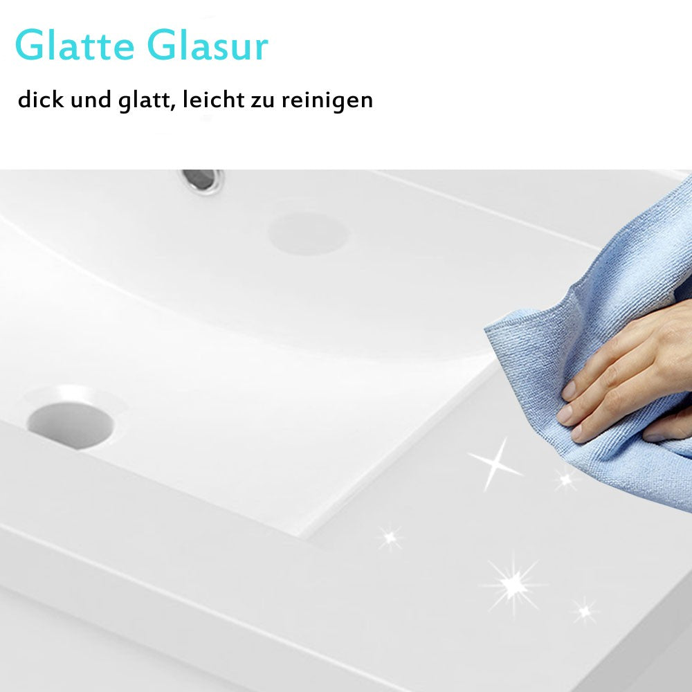 Badezimmermöbel 60cm Dickes Keramik Waschtisch mit Unterschrank Badmöbel set Badezimmerschränke mit 2 Soft-Close Schubladen Hochglanz Schwarz