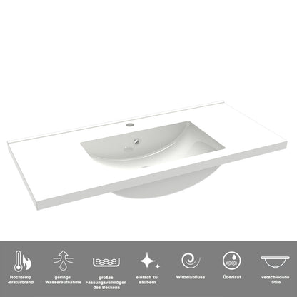 Badezimmermöbel 100cm Keramik Waschtisch mit Unterschrank Badmöbel set Badezimmerschränke mit 2 Soft-Close Schubladen Hochglanz Schwarz