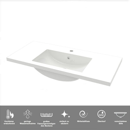 Badezimmermöbel 100cm Mineralguss Waschtisch mit Unterschrank Badmöbel set Badezimmerschränke mit 2 Soft-Close Schubladen Eiche Matt