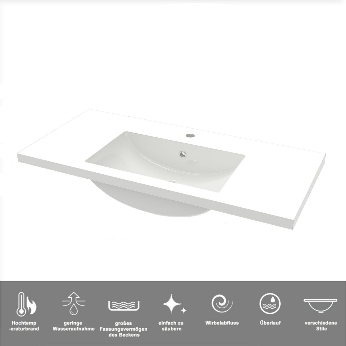 Badezimmermöbel 100cm Mineralguss Waschtisch mit Unterschrank Badmöbel set Badezimmerschränke mit 2 Soft-Close Schubladen Hochglanz Schwarz