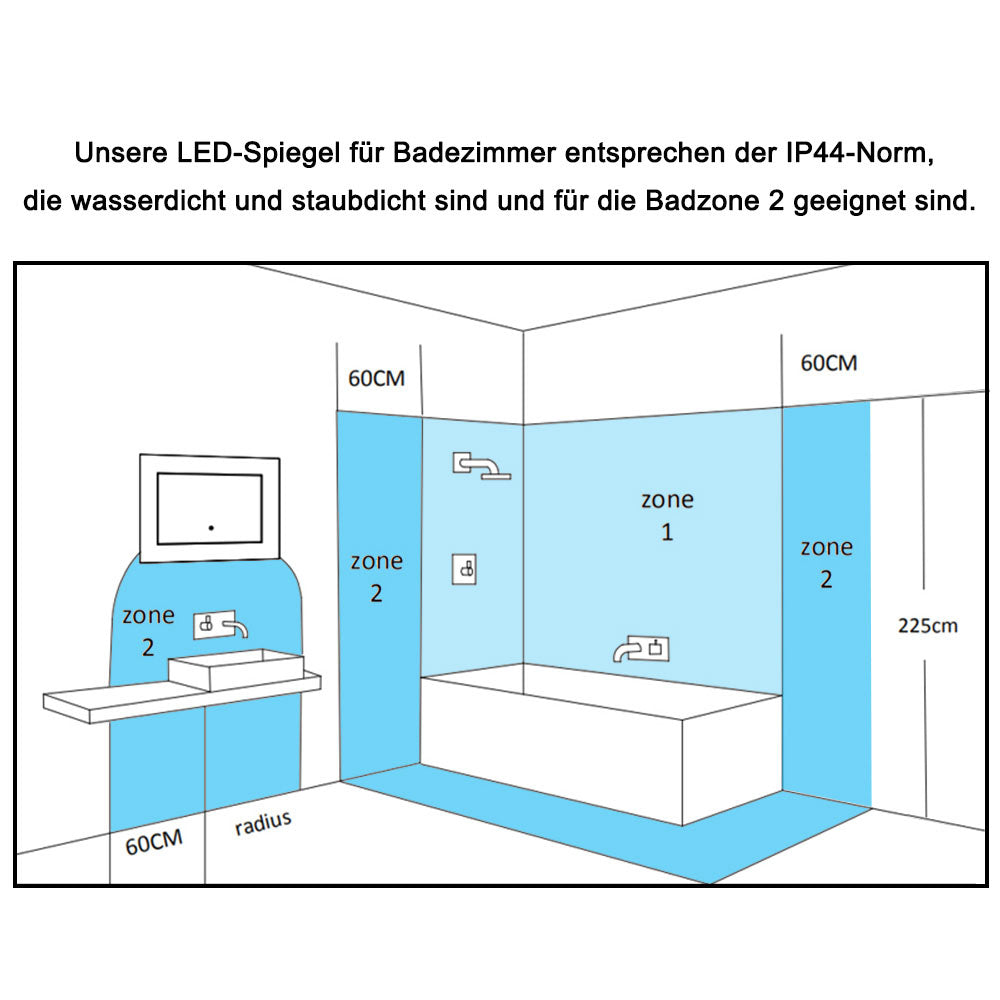 Badspiegel mit Beleuchtung 80x60cm LED Wandspiegel mit Touch und Bluetooth,Badezimmerspiegel Beschlagfrei 3 Lichtfarbe 2700-6500K Dimmbar,IP44