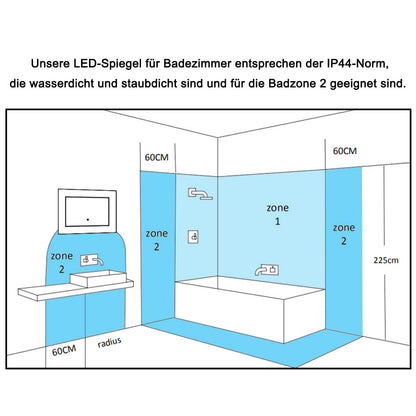 Badspiegel mit Beleuchtung 70x50cm LED Wandspiegel mit Touch und Bluetooth,Badezimmerspiegel Beschlagfrei 3 Lichtfarbe 2700-6500K Dimmbar,IP44