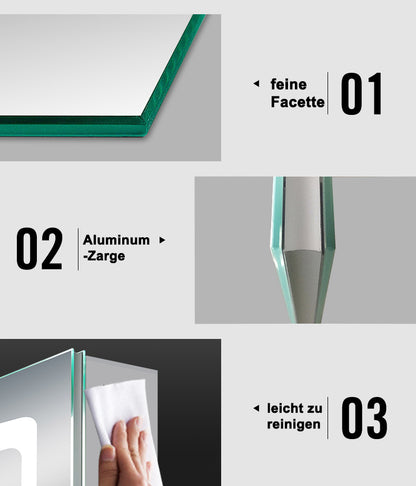 LED Spiegelschrank 60x80cm mit Wand/Touchschalter,Beschlagfrei,3 Lichtfarbe 2700-6500K Dimmbar und Rasier steckdose,Aluminium, Softclose