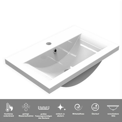 Badezimmermöbel 60cm Dickes Keramik Waschtisch mit Unterschrank Badmöbel set Badezimmerschränke mit 2 Soft-Close Schubladen Hochglanz Schwarz