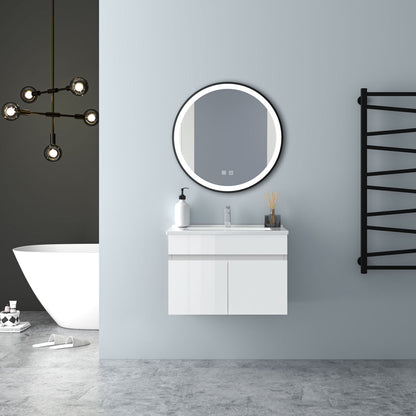 Badezimmer Badmöbel 60cm Dünn Keramik Waschtisch mit Unterschrank Hängeschrank Hochglanz Weiß Badezimmerschränke Badschrank mit 2 Soft-Close Türen