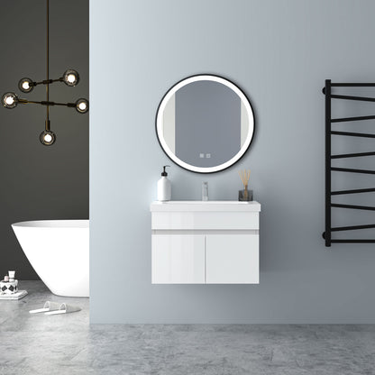 Badezimmer Badmöbel 60cm Mineralguss Waschtisch mit Unterschrank Hängeschrank Hochglanz Weiß Badezimmerschränke Badschrank mit 2 Soft-Close Türen