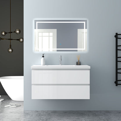 Badezimmermöbel 100cm Mineralguss Waschtisch mit Unterschrank Badmöbel set Badezimmerschränke mit 2 Soft-Close Schubladen Hochglanz Weiß